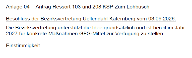 Beschluss der Bezirksvertretung Uellendahl-Katernberg vom 3. September 2026 zum Spielplatz "Zum Lohbusch"