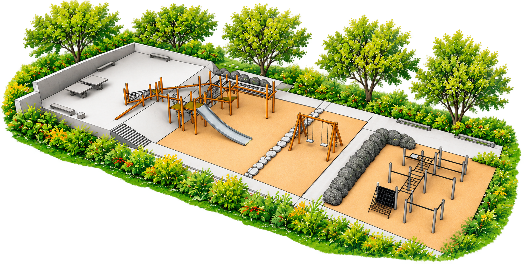 3D-Entwurf des geplanten Spielplatzes Zum Lohbusch